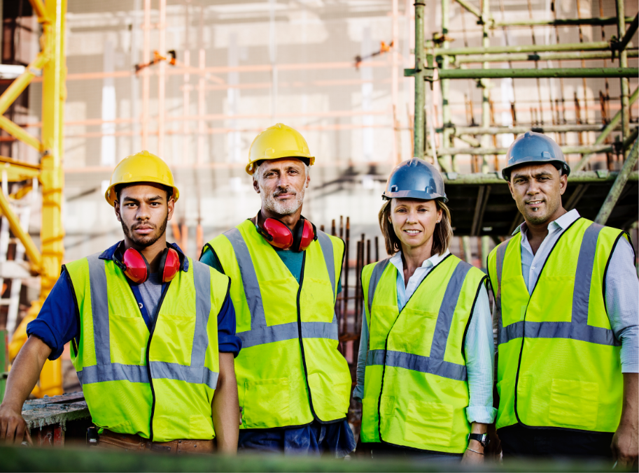 Men and women on construction site